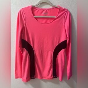 Lauren Ralph Lauren Neon Pink Long-Sleeve Scoop Neck Top with Black Side Panels